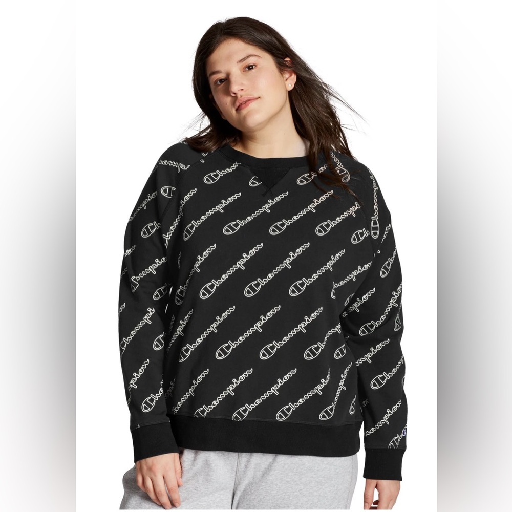 Champion All Over Logo Black Crewneck Sweatshirt - Picture 2 of 4